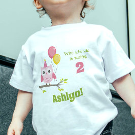 Söt Rosa Födelsedagsugglasfest För 2-Åringar T Shirt