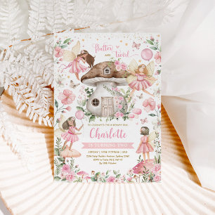 Söt Rosa Forest Fairy Garden Girl Birthday Inbjudningar