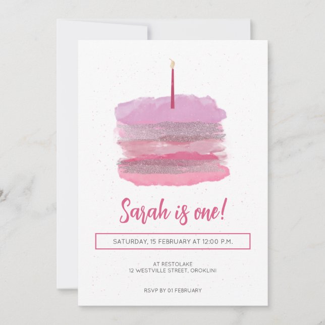 Söt Rosa Första födelsedag Inbjudan (Framsida)