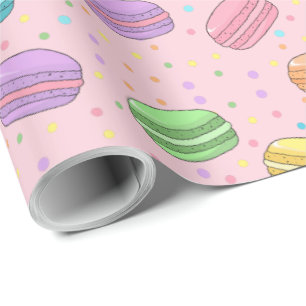 Söt Rosa Fransk Livsmedel Tema Macaron Cake Mönste Presentpapper