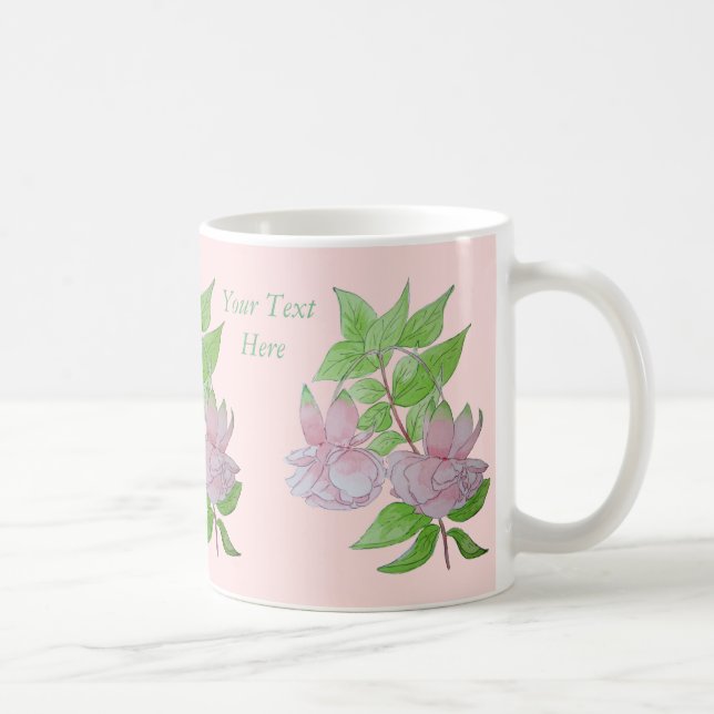 söt rosa fuchsia-blomma med löv blommigt kaffemugg (Höger)