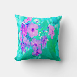 Söt Rosa Garden Phlox Flower på Aquamarine Kudde