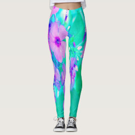 Söt Rosa Garden Phlox Flower på Aquamarine Leggings