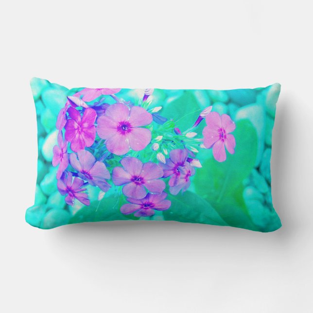 Söt Rosa Garden Phlox Flower på Aquamarine Lumbarkudde (Framsida)