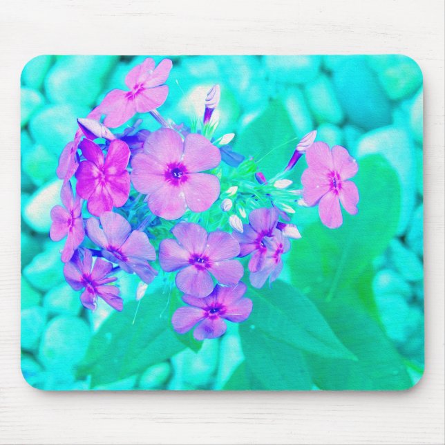 Söt Rosa Garden Phlox Flower på Aquamarine Musmatta (Framsidan)