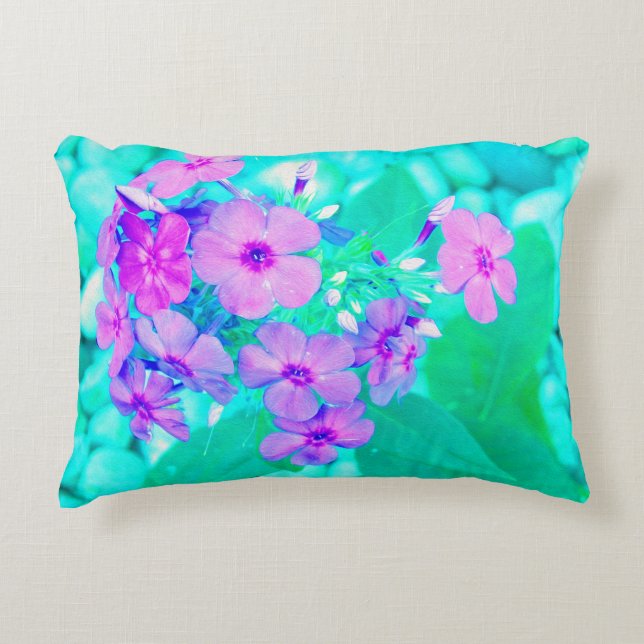 Söt Rosa Garden Phlox Flower på Aquamarine Prydnadskudde (Framsidan)