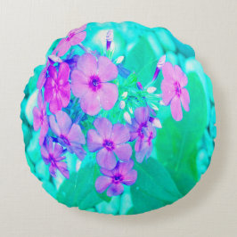 Söt Rosa Garden Phlox Flower på Aquamarine Rund Kudde