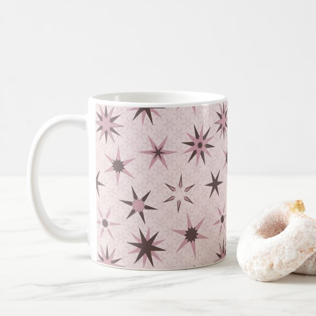 Söt Rosa Geo Stars - mönster. Kaffemugg (Med munk)