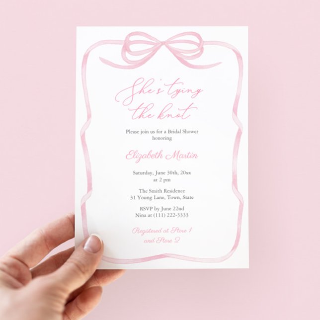 Söt Rosa Gifter sig Bow Möhippa Inbjudningar (Girly pink and white bow bridal shower invite with ribbon border and pink white striped reverse)