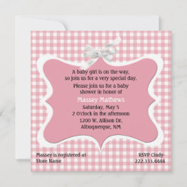 Söt Rosa Gingham Anpassningsbar Baby Shower-inbjud Inbjudningar