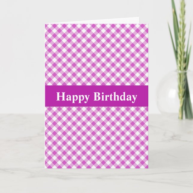 Söt Rosa Gingham Birthday Card Kort (Framsida)