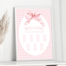 Söt Rosa Gingham Bow Baby Shower Sechema Poster