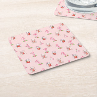 Söt Rosa Gingham, Bunnies och Bears! Underlägg Papper Kvadrat