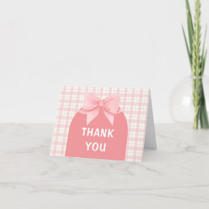 Söt Rosa Gingham Play Arch Bow Baby Shower Tack Kort