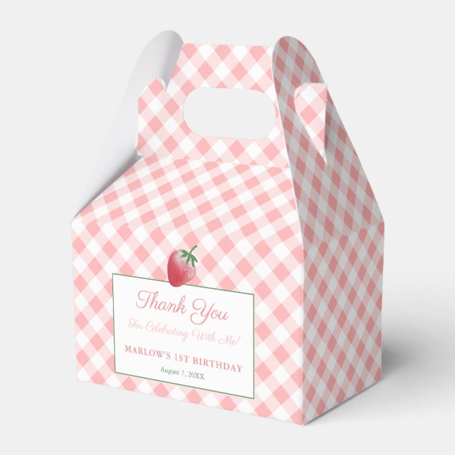 Söt Rosa Gingham Strawberry Picnic Birthday Presentaskar (Framsidan Sidan)