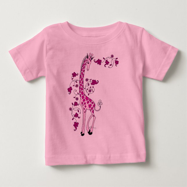 Söt Rosa Giraffe Tee Shirt (Framsida)
