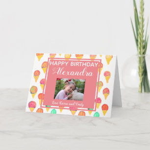 Söt Rosa Girlly Vattenfärg Foto Flickas Födelsedag Kort