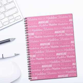 Söt Rosa Girls Namn Font Collage Anpassningsbar To Anteckningsbok