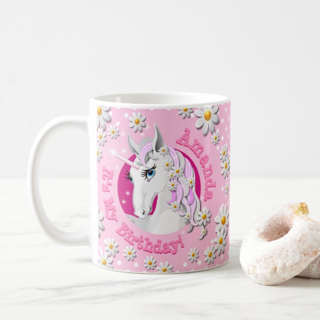 Söt Rosa Girls Personlig Unicorn Party Kaffemugg (Med munk)