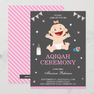 Söt Rosa Glad Bebis Flickas Aqiqah Inbjudningar