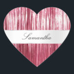 Söt Rosa Glam Tinsel Rand Hjärtformat Klistermärke<br><div class="desc">Söt girly rosa glam tinsel rand jul</div>