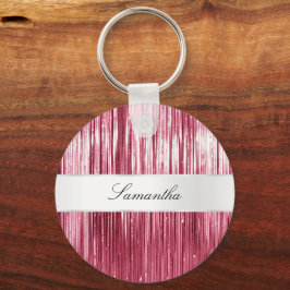 Söt Rosa Glam Tinsel Rand Nyckelring