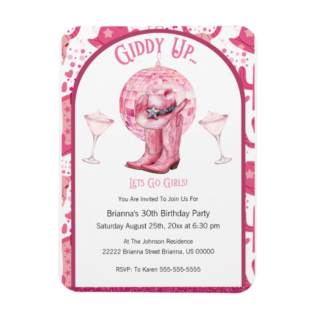 Söt Rosa & Glitter Cowgirl Birthday Investigation Magnet (Vertikal)