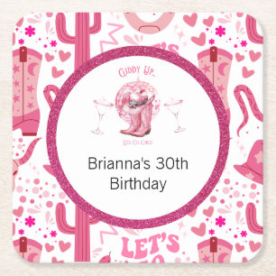 Söt Rosa & Glitter Cowgirl Birthday Underlägg Papper Kvadrat