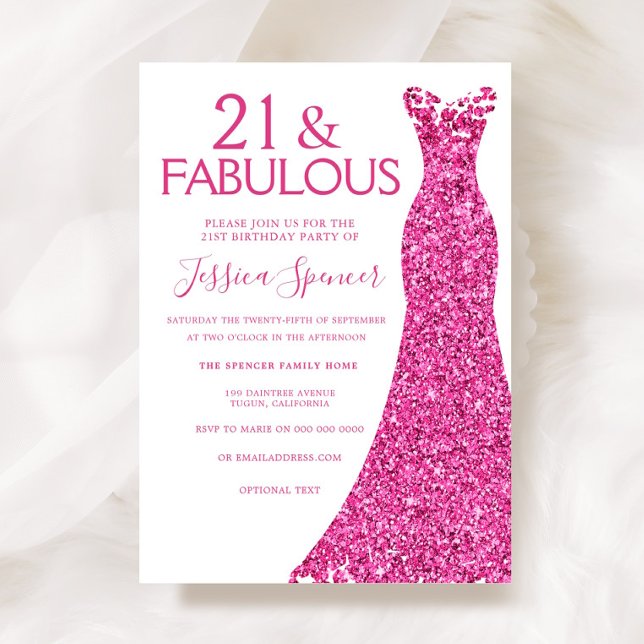 Söt Rosa Glitter Dress 21:a födelsedagen Party Inbjudningar (Skapare uppladdad)