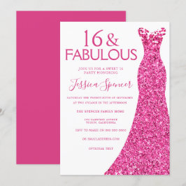 Söt Rosa Glitter Dress Sweet 16 Party Inbjudningar
