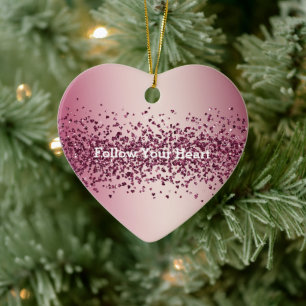 Söt Rosa Glitter Hearts Julgransprydnad Keramik