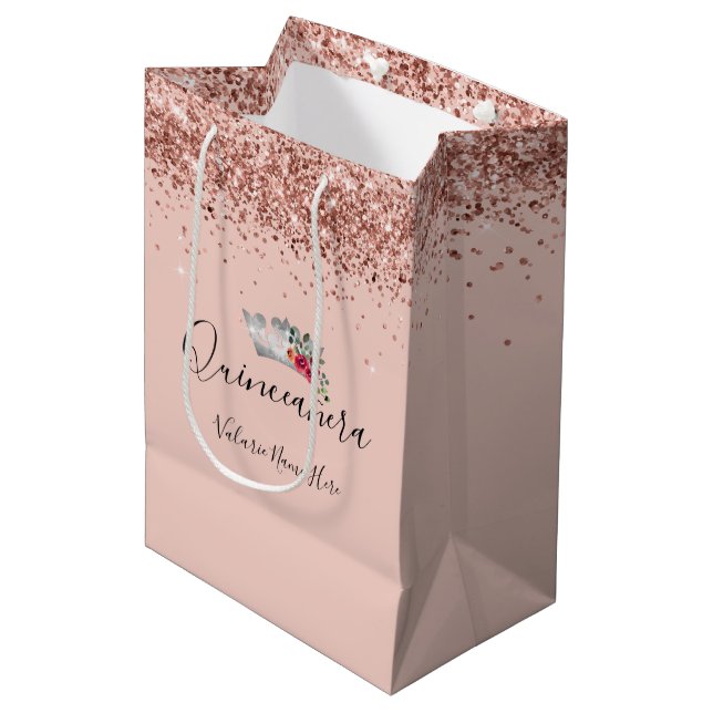 Söt Rosa Glitter Quinceanera (Framsidan Vinklad)