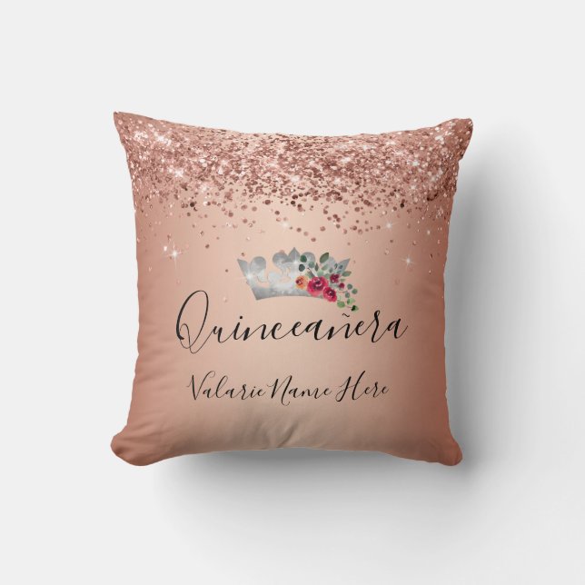 Söt Rosa Glitter Quinceañera Dekorativ kudde (Framsida)