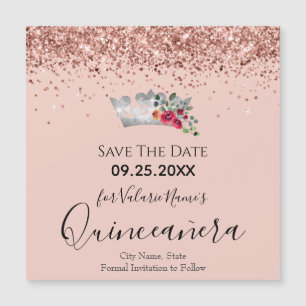 Söt Rosa Glitter Quinceanera Spara datummagn