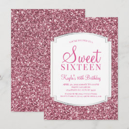 Söt Rosa Glitter Sweet 16 inbjudningar