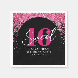 Söt Rosa Glitter Sweet sixteen Födelsedagsfest Pappersservett