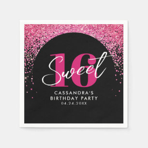 Söt Rosa Glitter Sweet sixteen Födelsedagsfest Pappersservett