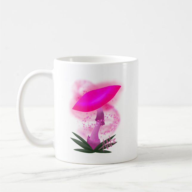 Söt Rosa Glowing Mushroom Kaffemugg (Vänster)