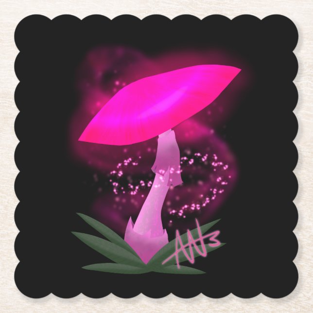 Söt Rosa Glowing Mushroom Underlägg Papper (Framsida)