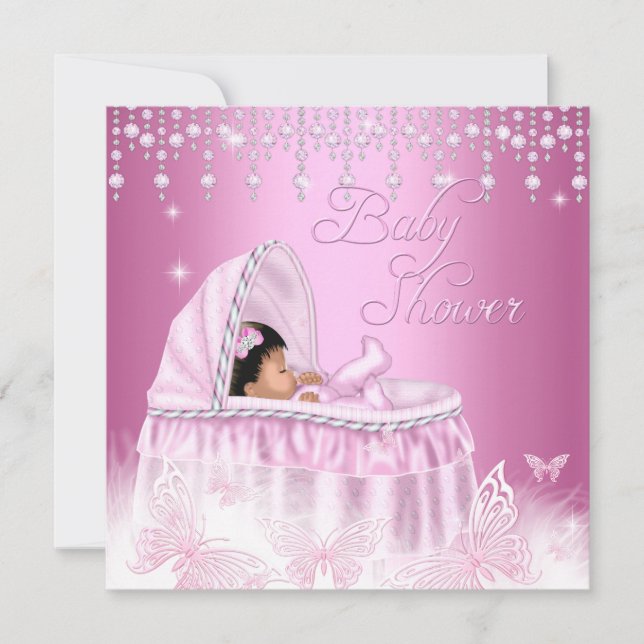 Söt Rosa Gnistra Butterfly Baby Shower Ethnic  Inbjudningar (Framsida)