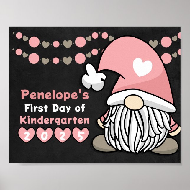 Söt rosa Gnome Första skoldagen Tavla Poster (Framsidan)