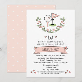 Söt Rosa Golf Bröllop Par Shower-inbjudan Inbjudningar