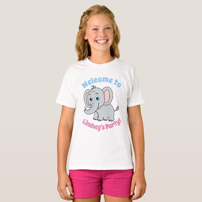 Söt rosa & grå blåögd serieelefant t shirt (Hel framsida)