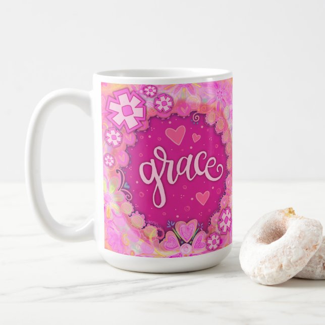 Söt Rosa Grace inspirerande One Ord Art Kaffemugg (Med munk)