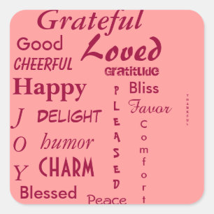 Söt Rosa Gratitude Sticker Fyrkantigt Klistermärke