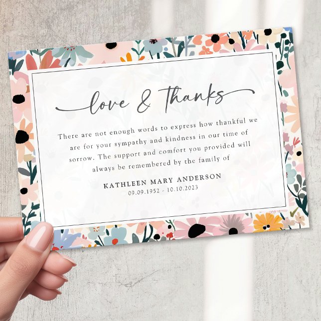 Söt Rosa Grått Blommigt Sympati Funeral Tack Kort (Skapare uppladdad)
