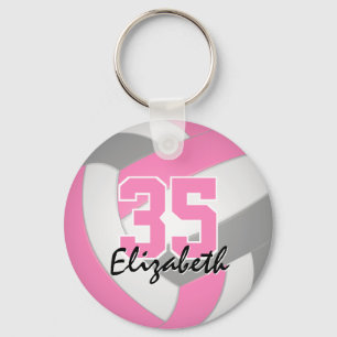 Söt rosa grått personlig volleyball-nyckelkedja nyckelring