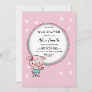 Söt Rosa Gris Bebis Bjudningskort För Baby Shower Inbjudningar
