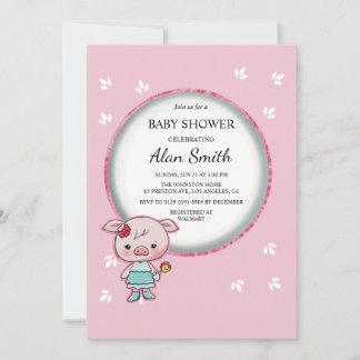 Söt rosa gris bebis shower inbjudan