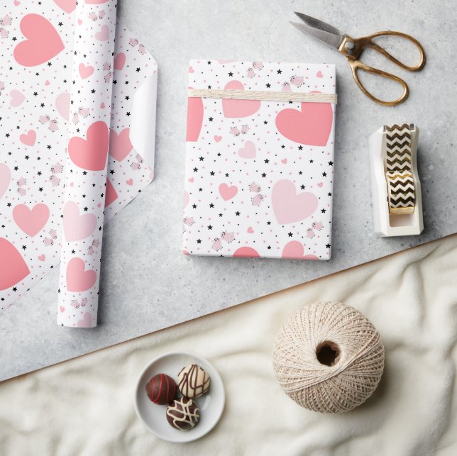 Söt rosa gris för Alla hjärtans dag Presentpapper (Hantverk)